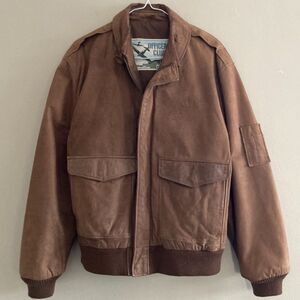 80s 90s Vintage Leather Bomber Flight Jacket Brown Officer's Club - Mens Medium